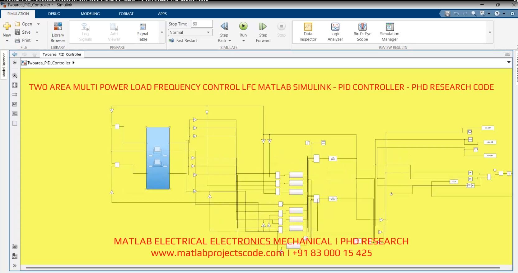 TWO AREA MULTI POWER LOAD FREQUENCY CONTROL LFC MATLAB SIMULINK - PID CONTROLLER - PHD RESEARCH CODE